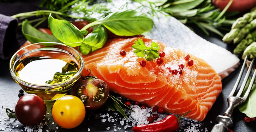 Salmon, tomatoes,, olive oil and leafy greens are all examples of inflammation flighting foods.