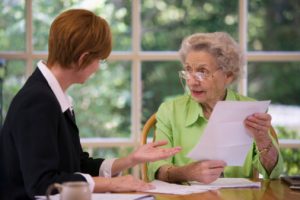 Senior woman meeting about senior living options 